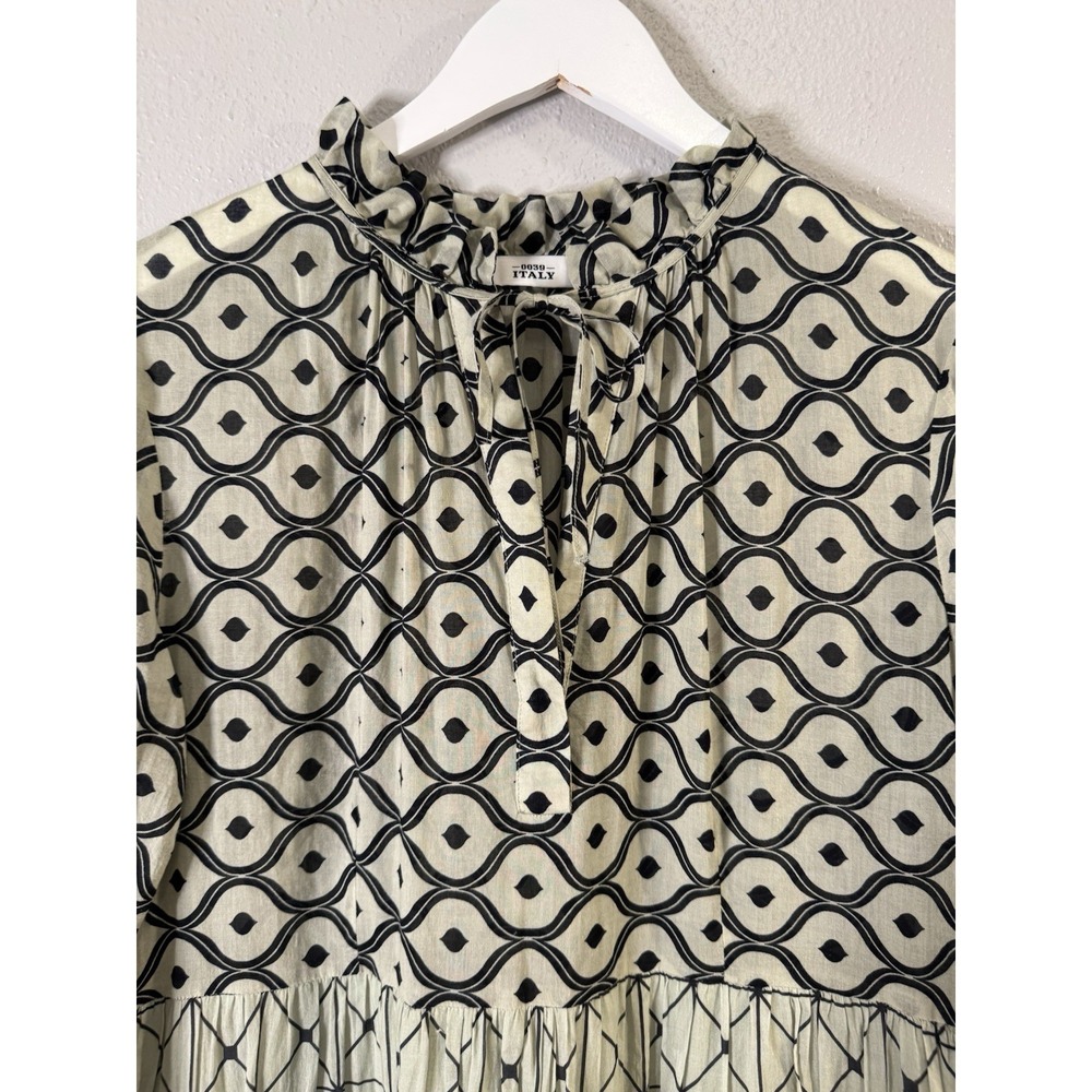 0039 Italy Milly Long Dress 100% Cotton Tiered Mixed Print Maxi Lagenlook Medium - Picture 7 of 14
